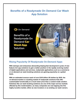 Benefits of a Readymade On Demand Car Wash App Solution
