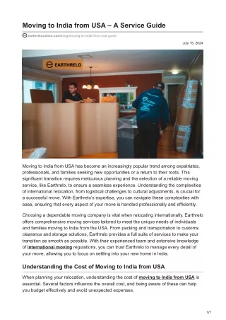 Moving to India from USA  A Service Guide