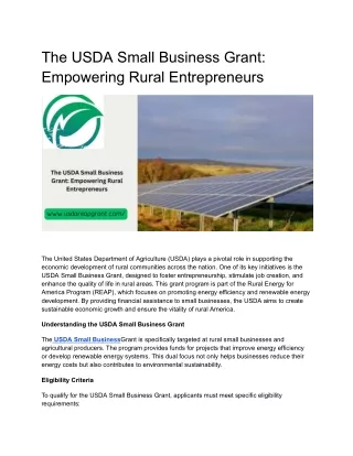 The USDA Small Business Grant: Empowering Rural Entrepreneurs