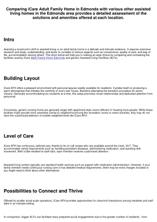 Analyzing the solutions and facilities provided at iCare Adult Family Home in Edmonds in contrast to various other assi