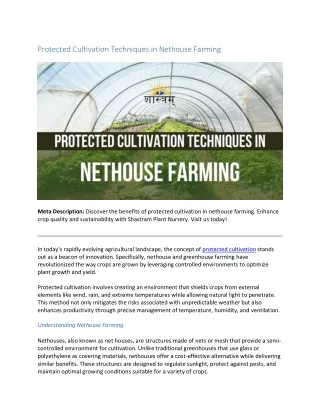 Protected Cultivation Techniques in Nethouse Farming