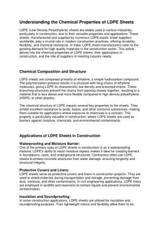 Understanding the Chemical Properties of LDPE Sheets