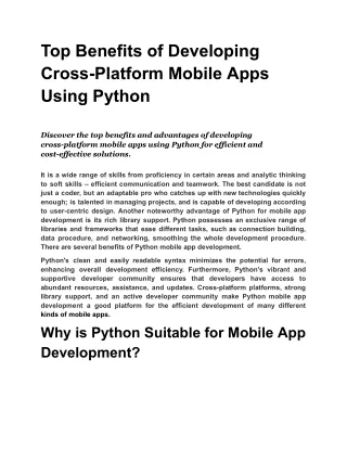 Top Benefits of Developing Cross-Platform Mobile Apps Using Python