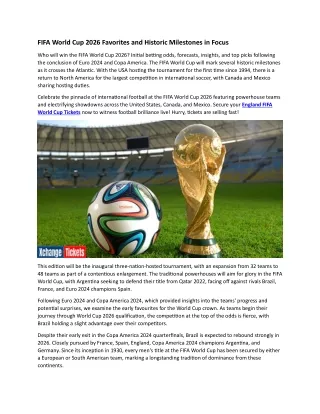 FIFA World Cup 2026 Favorites and Historic Milestones in Focus
