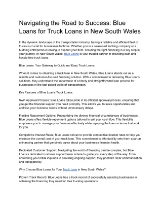 Sydney Truck Loan