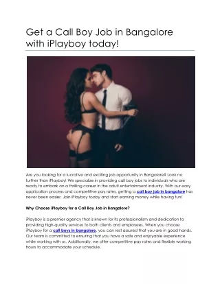 Get a Call Boy Job in Bangalore with iPlayboy today!