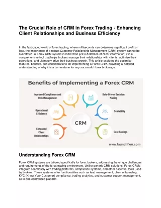 The Crucial Role of CRM in Forex Trading - Enhancing Client Relationships and Business Efficiency