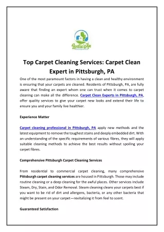 Top Carpet Cleaning Services - Carpet Clean Expert in Pittsburgh, PA