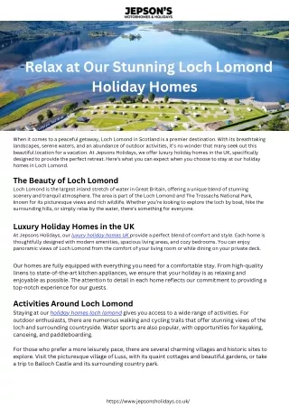 Relax at Our Stunning Loch Lomond Holiday Homes | Jepsons Holidays