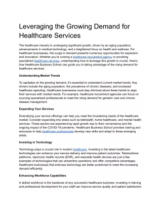 Leveraging the Growing Demand for Healthcare Services