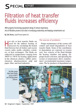 Filtration of heat transfer fluids increases efficiency