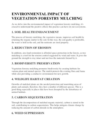 ENVIRONMENTALIMPACT OF VEGETATION FORESTRY MULCHING