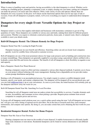 Dumpsters for each Event: Versatile Options for Any Type Of Project or Occasion