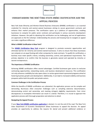 Understanding the New York State MWBE Certification and the Appeal Process