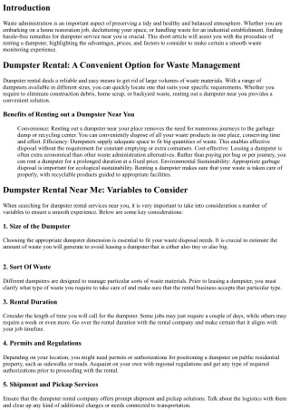 Dumpster Rental Near Me: Finding Convenient Solutions for Waste Monitoring