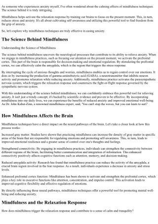 Why Do Mindfulness Techniques Ease Anxiety?