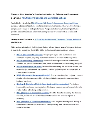 Discover Navi Mumbais Premier Institution for Science and Commerce Degrees at KLE Societys Science and Commerce College