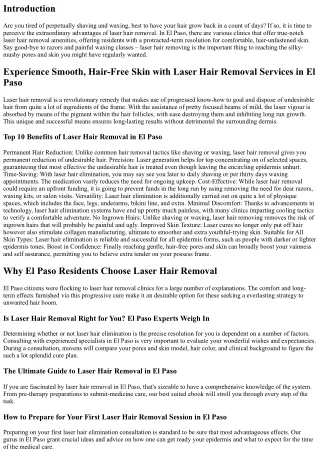 Experience Smooth, Hair-Free Skin with Laser Hair Removal Services in El Paso