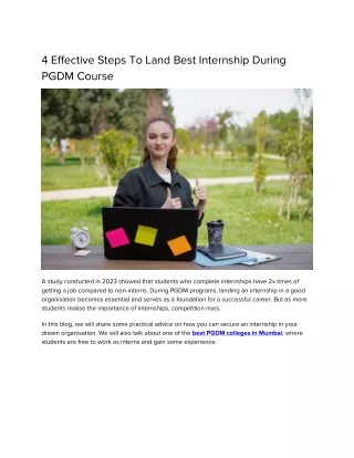 4 Effective Steps To Land Best Internship During PGDM Course