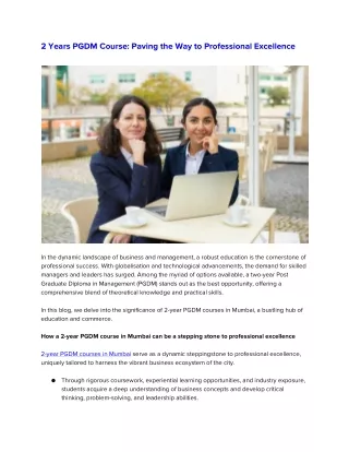 2 Years PGDM Course: Paving the Way to Professional Excellence