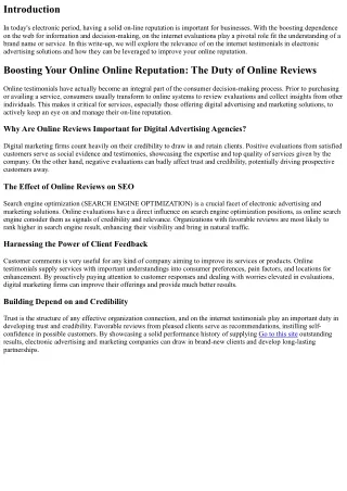 Improving Your Online Track Record: The Role of Online Reviews in Digital Market