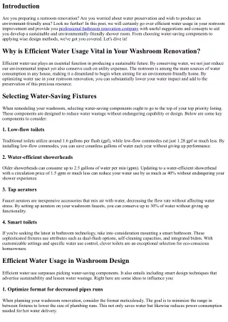Reliable Water Usage in Your Environmentally Friendly Shower Room Renovation