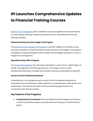 IPI Launches Comprehensive Updates to Financial Training Courses