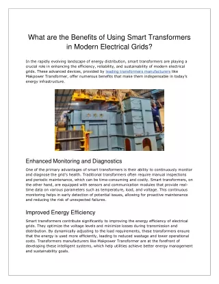 Benefits of Using Smart Transformers in Modern Electrical Grids