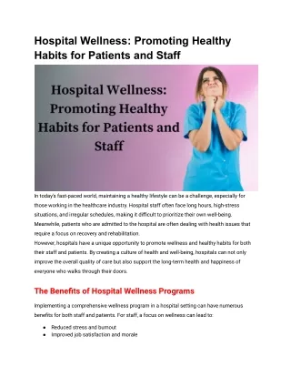 Hospital Wellness_ Promoting Healthy Habits for Patients and Staff