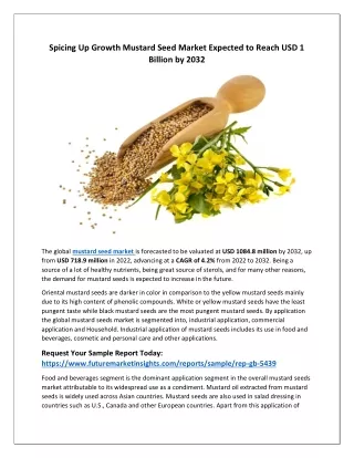 Future Trends in Mustard Seed Market: Valuation to USD 1084.8 Million by 2032