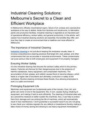Industrial Cleaning Solutions_ Melbourne’s Secret to a Clean and Efficient Workplace