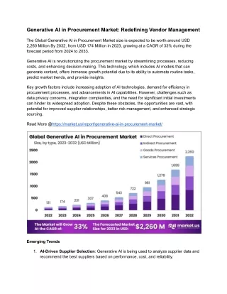Generative AI in Procurement Market: Transforming Procurement Innovation