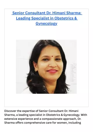 _Senior Consultant Dr. Himani Sharma Leading Specialist in Obstetrics & Gynecology