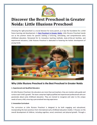 Best Preschool in Greater Noida: Lifelong Learning