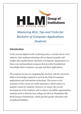 Mastering BCA: Tips and Tricks for Bachelor of Computer Applications Students
