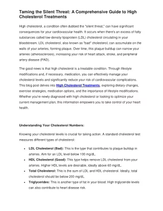 Taming the Silent Threat A Comprehensive Guide to High Cholesterol Treatments