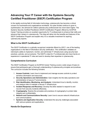 Advancing Your IT Career with the Systems Security Certified Practitioner (SSCP) Certification Program