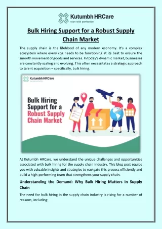 Bulk Hiring Support for a Robust Supply Chain Market