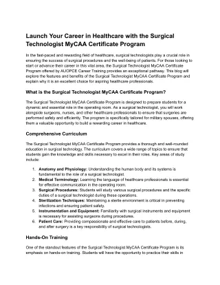 Launch Your Career in Healthcare with the Surgical Technologist MyCAA Certificate Program