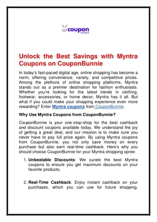 Unlock the Best Savings with Myntra Coupons on CouponBunnie