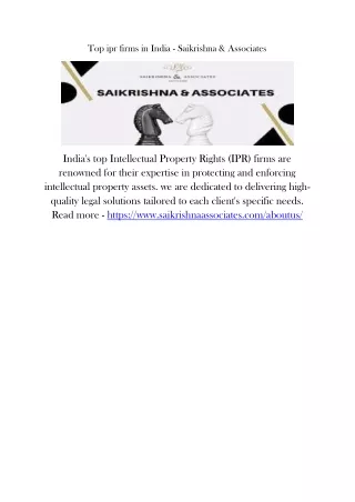 Top ipr firms in india - Saikrishna & Associates