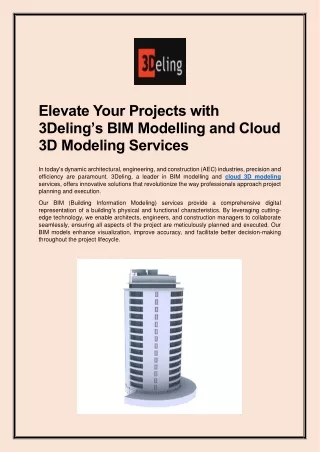 Elevate Your Projects with 3Deling’s BIM Modelling and Cloud 3D Modeling Services