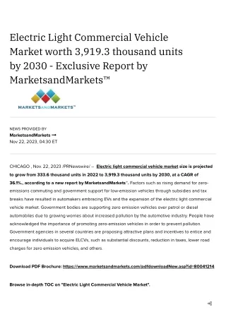 Electric Light Commercial Vehicle Market worth 3,919.3 thousand units by 2030 - Exclusive Report by MarketsandMarkets™