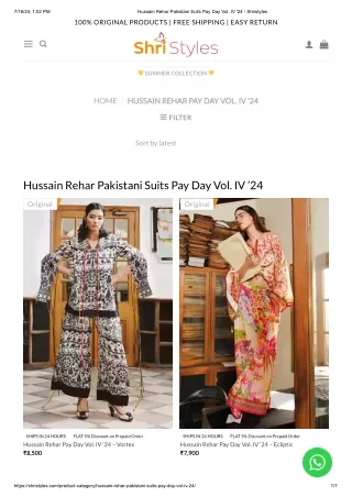 Hussain Rehar Pakistani Suits Pay Day Vol. IV '24 - Shristyles