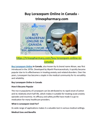 Buy Lorazepam Online in Canada - trinexpharmacy