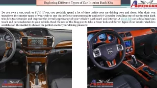 Exploring Different Types of Car Interior Dash Kits