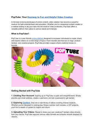 “PopTube: Your Doorway to Fun and Helpful Video Creation”