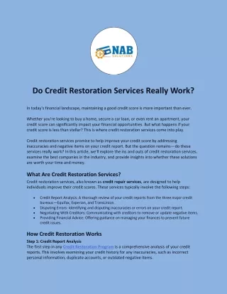 Do Credit Restoration Services Really Work?