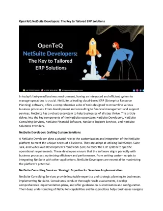 OpenTeQ NetSuite Developers The Key to Tailored ERP Solutions