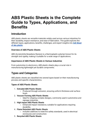 ABS Plastic Sheets is the Complete Guide to Types, Applications, and Benefits